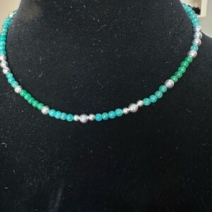 Elegant Green and Silver Beaded Necklace